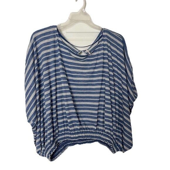 Free People Azalea Stripe Top Size Small Oversized Boho Blue & White - Picture 2 of 10